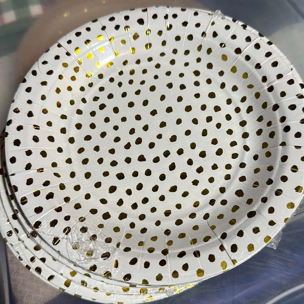 White Plates with Gold Dots - 6 Packs